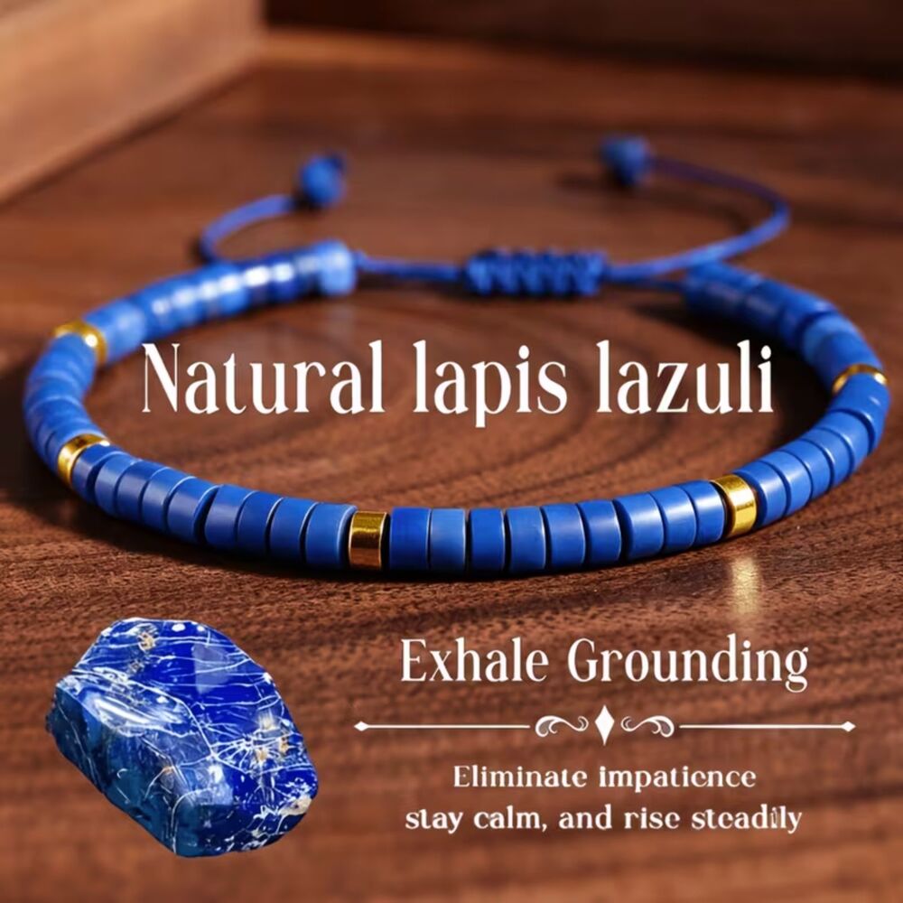 Natural Lapis Lazuli Gemstone Beaded Bracelet Blue Adjustable Braided Boho New